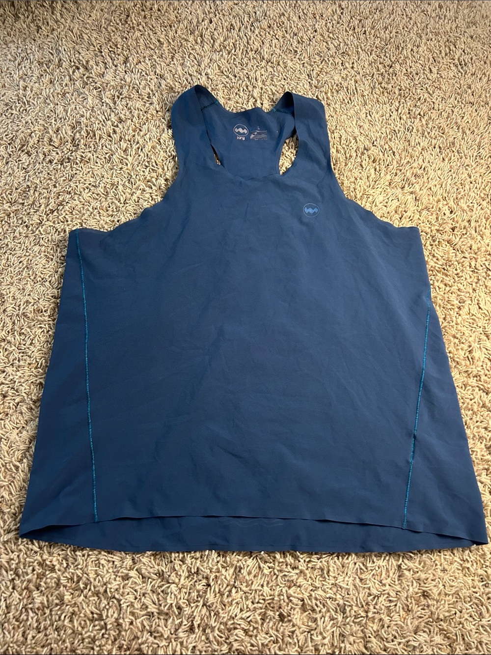 Janji Navy Blue Racerback Tank Top with Teal Stitching